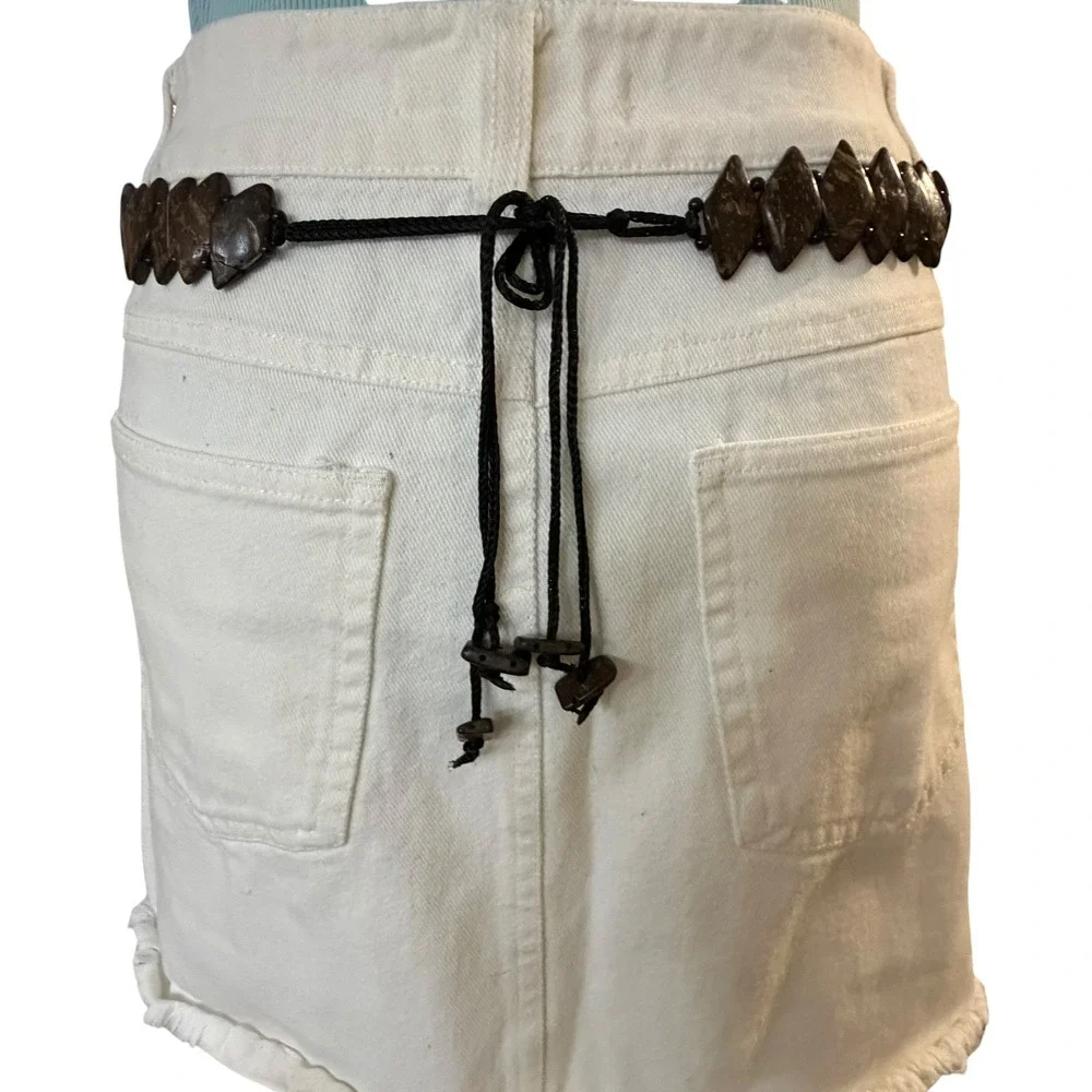 Bohemian Coconut Shell Diamond Bead Tie Waist Belt‎ Brown One Size Festival Boho